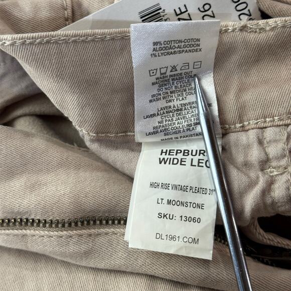 DL1961 Wide Leg Hepburn Jeans High Rise SZ 26 Women's Moonstone Tan NEW Comfort - Picture 6 of 16